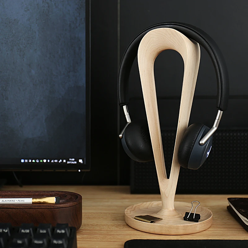 耳机支架/黑胡桃实木头戴耳机座耳机架创意简约绕线器创木工坊