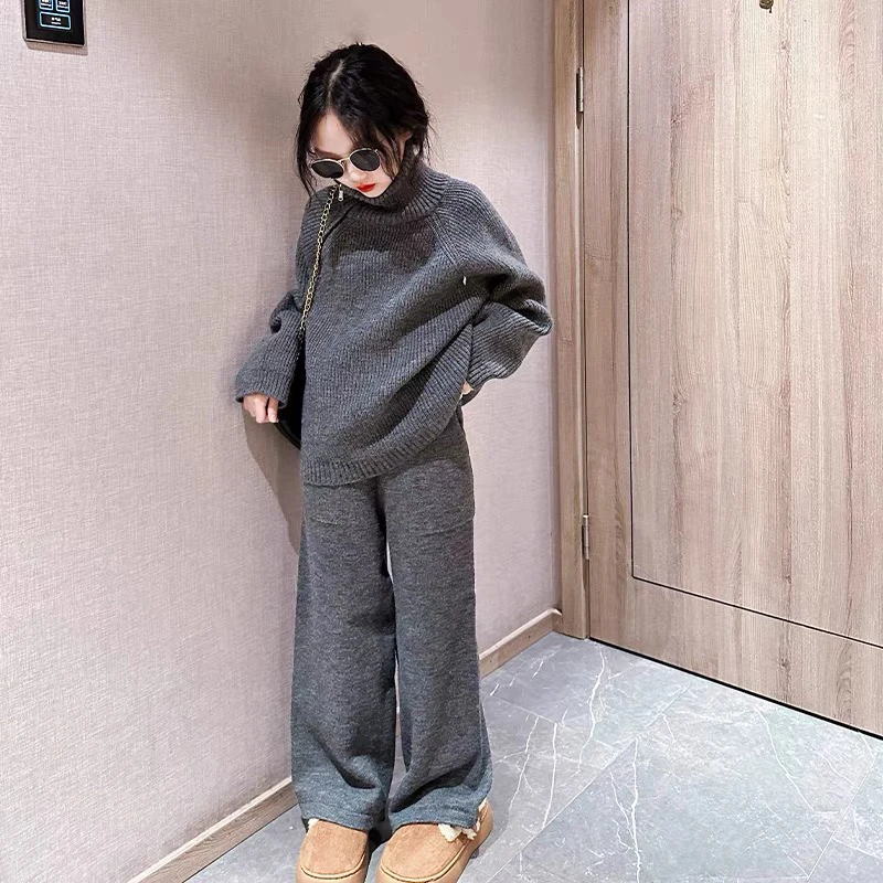 SY女童毛衣冬装套装2024新款洋气女孩韩范衣服网红童装两件套