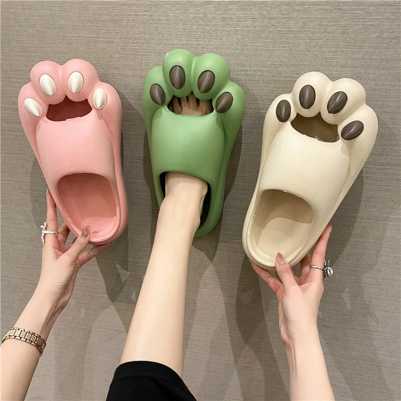 卡通猫爪凉拖鞋女夏季可爱少女心包头居家室内可外穿情侣厚底拖鞋