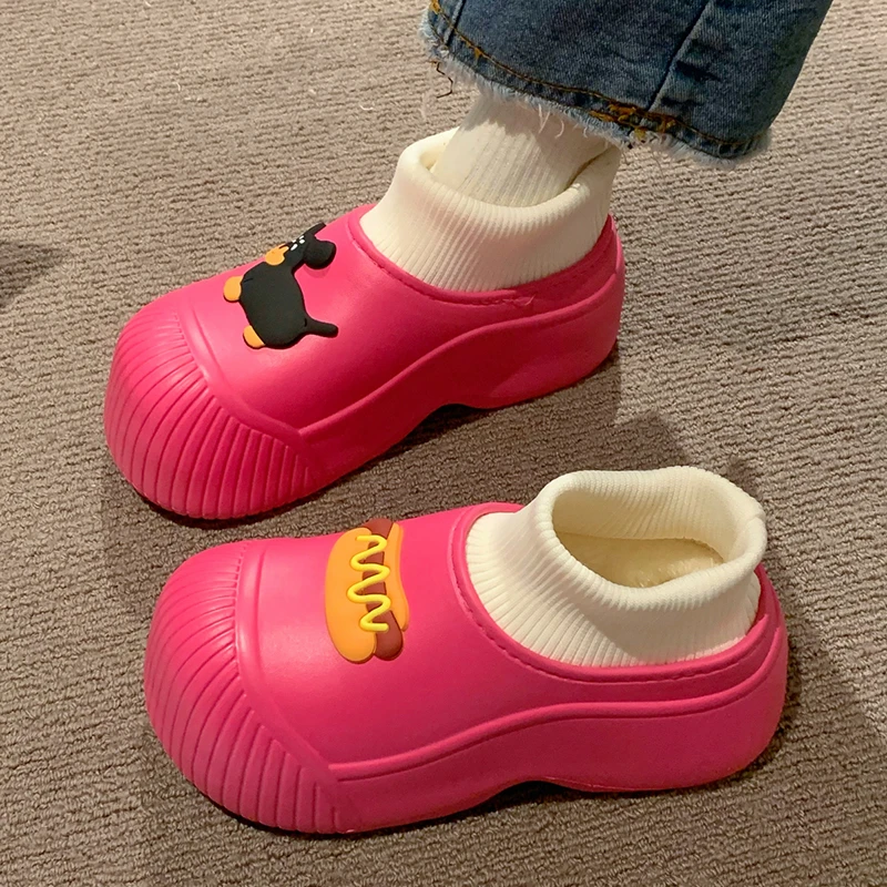 可爱卡通包跟棉拖鞋女款冬季外穿加绒保暖防水防滑厚底增高雪地靴