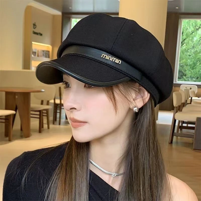 秋冬季鸭舌帽子女日系休闲复古画家帽贝雷帽显脸小英伦百搭八角帽