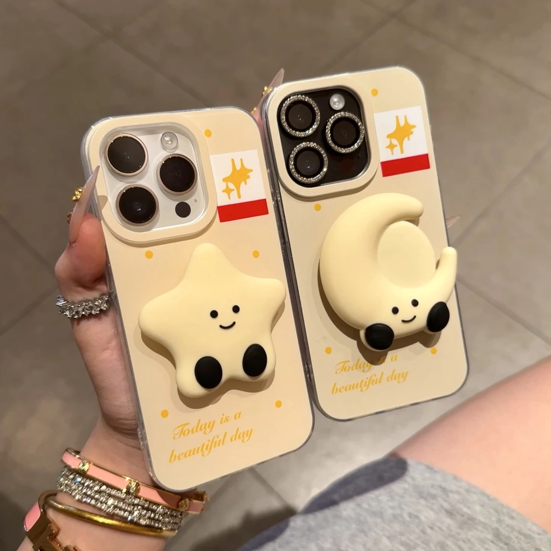 BANCA卡通立体星星月亮适用iphone16支架手机壳华为vivo小米oppo