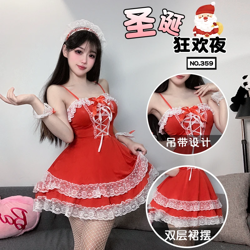 圣诞节爆款吊带裙性感可爱超甜丝绒女生套装表演服女装礼服2024