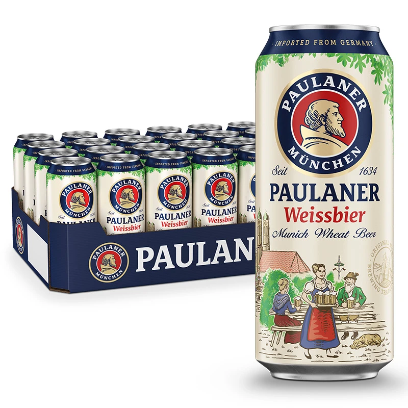 临期德国进口Paulaner保拉纳柏龙啤酒酵母型白啤500ml*24罐整箱装
