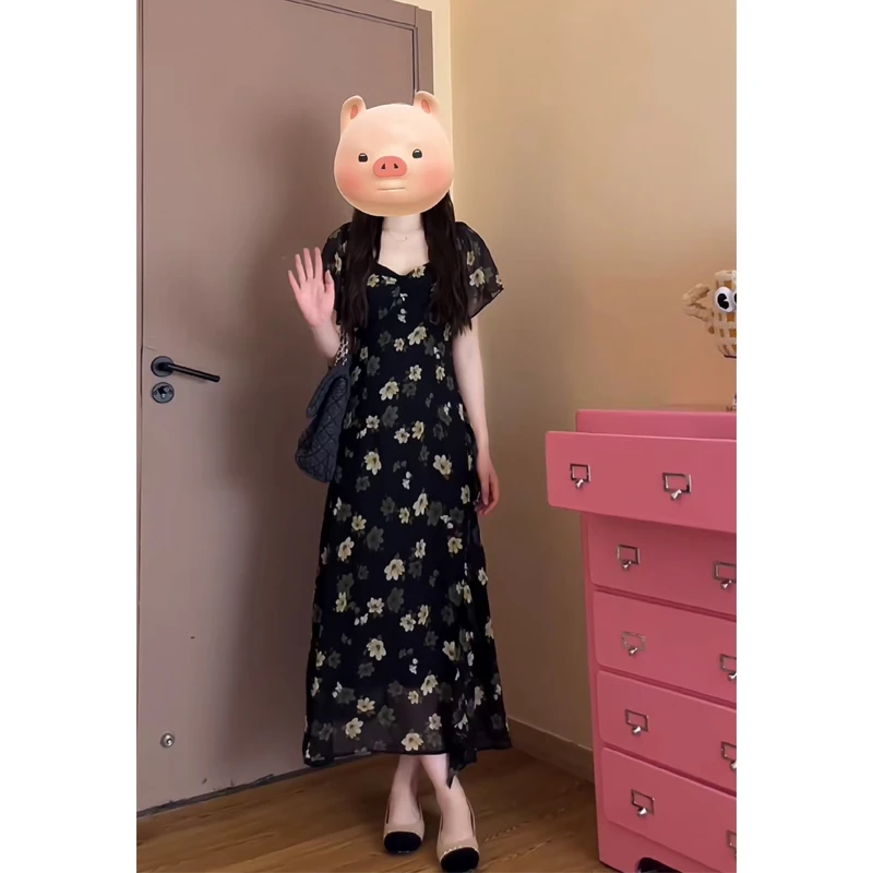 大码女装2025法式赫本风碎花连衣裙夏季新款度假风绝美长裙高级感