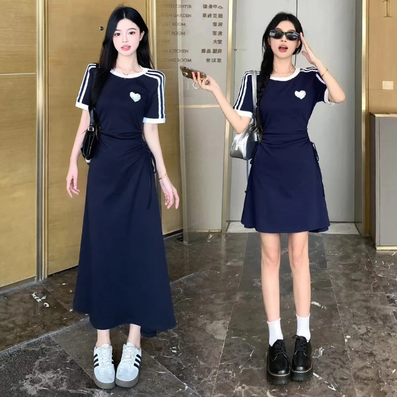 大码女装2024胖mm夏新款针织拼色休闲减龄设计感连衣裙显瘦长短裙