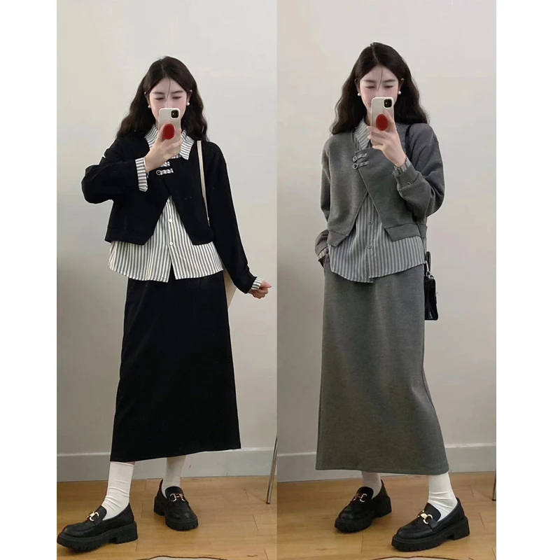 大码2025新款时尚设计感秋冬宽松假两件卫衣半身裙两件套洋气套装