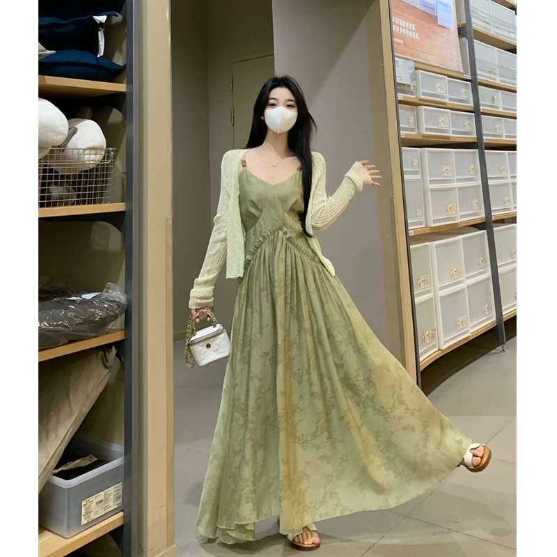 大码2024夏季新款新中式气质胖MM防晒披肩气质宽松显瘦吊带连衣裙