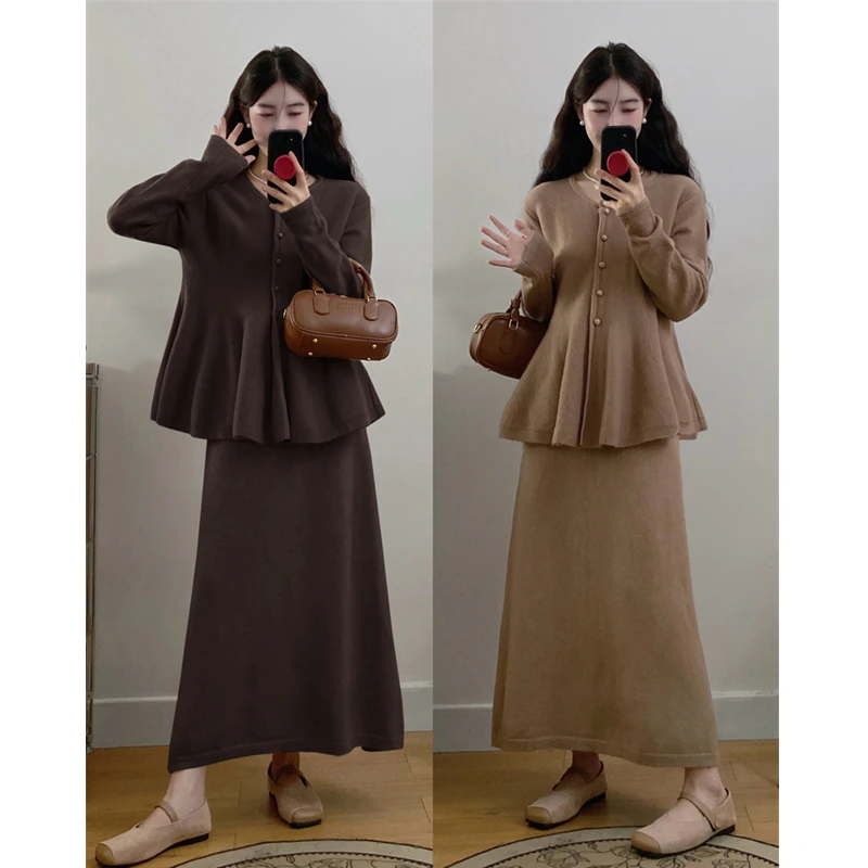 大码秋冬新款胖MM高级感显瘦百搭气质针织毛衣半身裙两件套装裙