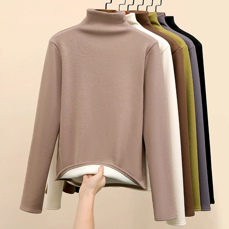 加绒加厚半高领打底衫女内搭秋冬季高级感时髦时尚洋气保暖上衣