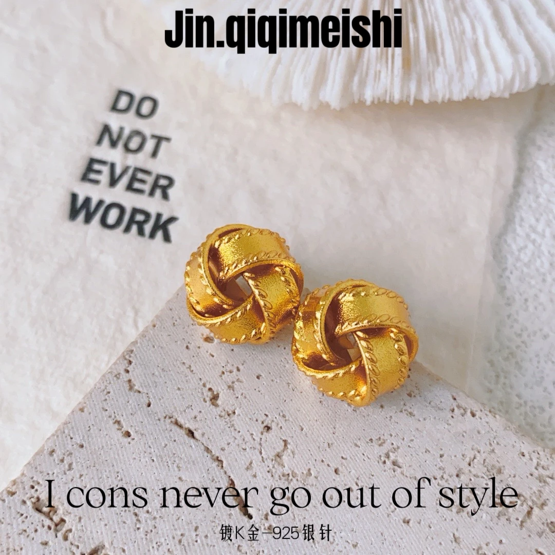 黄铜耳饰 【金七七】法式小香风气质经典耳饰古法金平安节耳钉
