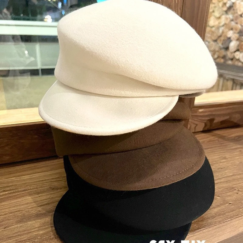 澳洲100%羊毛贝雷帽 fever同款秋冬季黑色百搭骑士帽女士报童帽