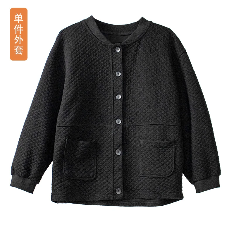 火袖D830中老年单排扣菱格女2024新款宽松休闲显瘦长袖棉服短外套