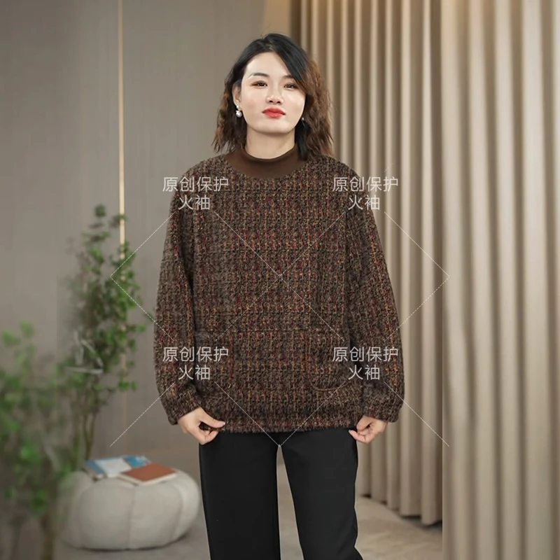 火袖F360中老年半高领上衣女士2024秋冬新款百搭长袖套头妈妈装