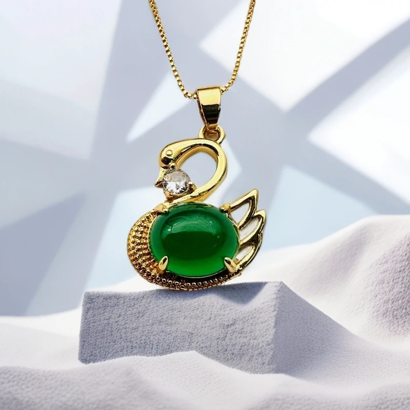 【惠惠专属】【证书+精美礼盒】BD14114合金镶嵌玉髓天鹅吊坠赠合金链