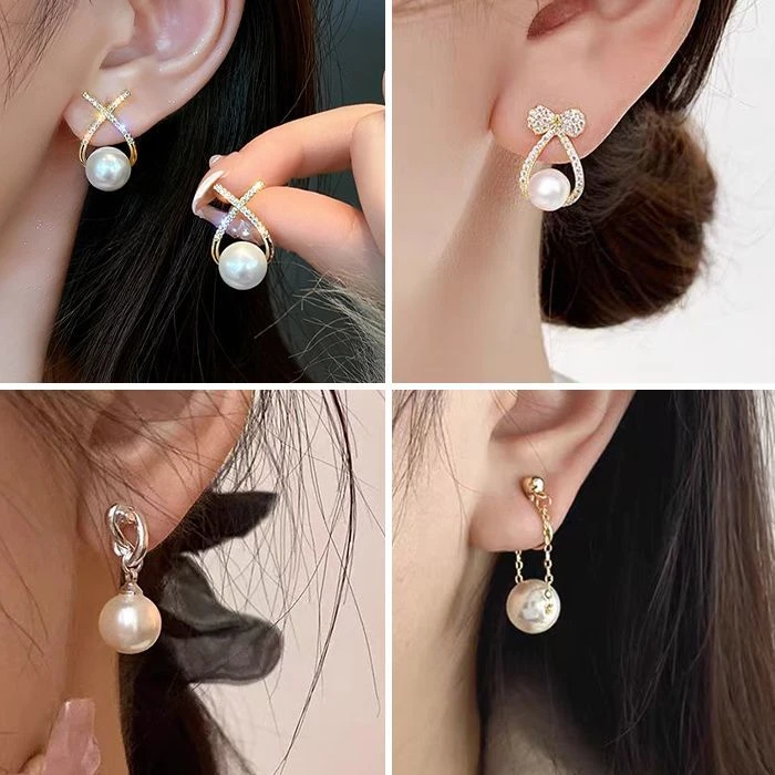 2023年新款白珠耳钉女轻奢高级感气质法式网红耳环小众耳饰925潮