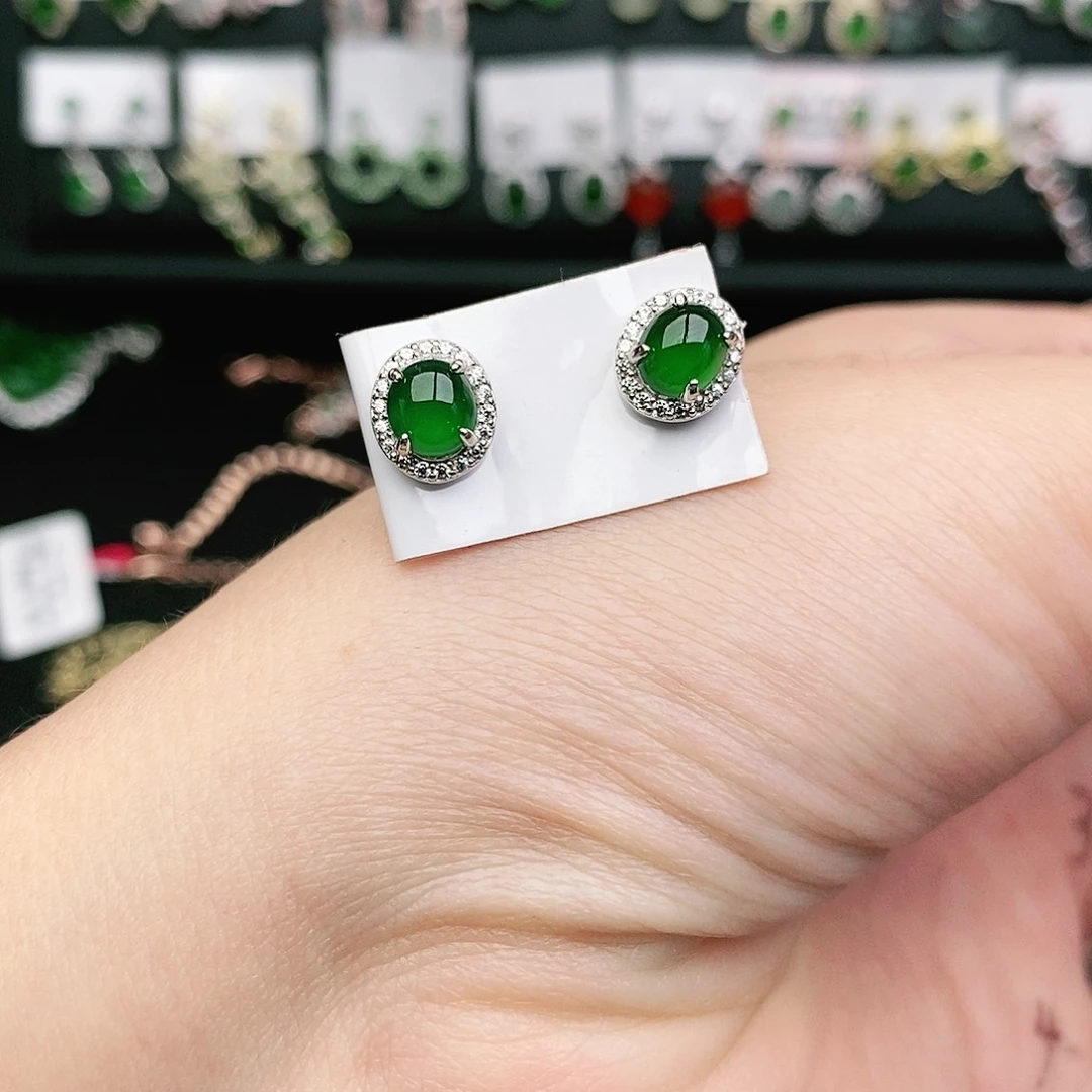 翡翠耳饰银S925镶嵌翡翠