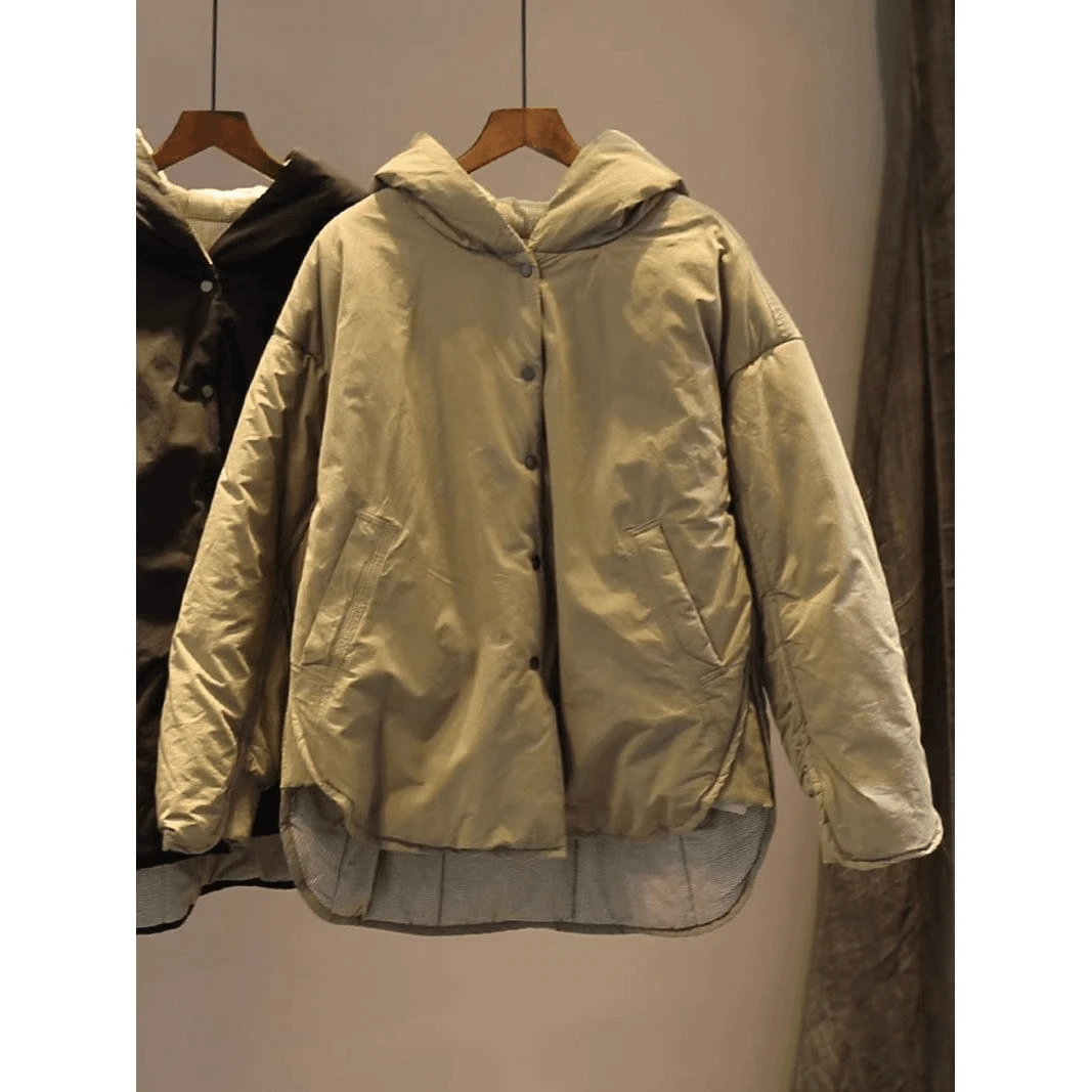 冬款新品2024显瘦保暖加厚连帽外套宽松大码舒适夹棉休闲棉服女潮