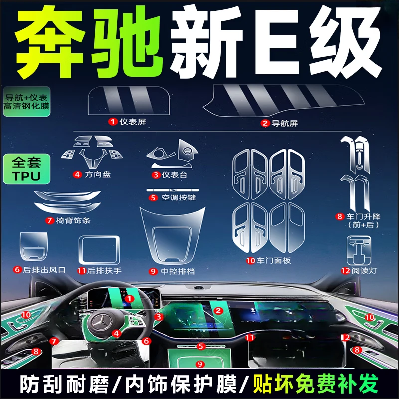 适用24款奔驰E专用中控贴膜E300L屏幕膜内饰保护膜E260车内用品