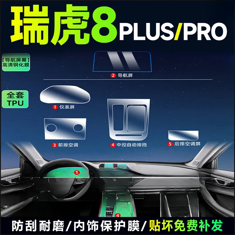 24款奇瑞瑞虎8PRO/PLUS专用内饰膜中控贴膜屏幕钢化膜车用品
