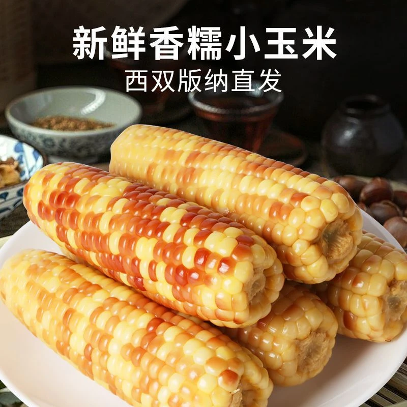 云南西双版纳香糯小玉米新鲜甜糯花糯玉米棒开袋即食早餐粗粮3斤