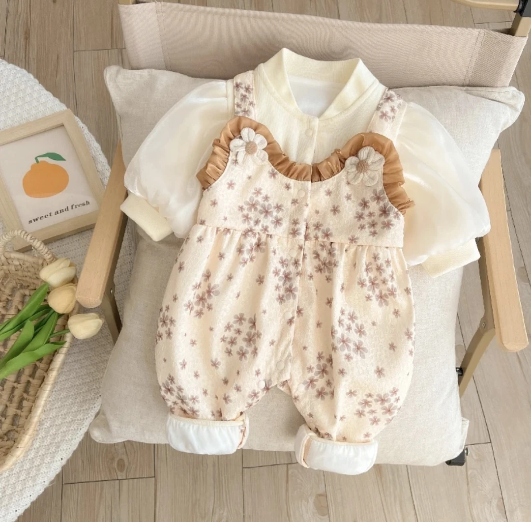 婴儿清新小碎花婴儿春装连体衣女宝宝周岁礼服公主洋气幼儿哈衣