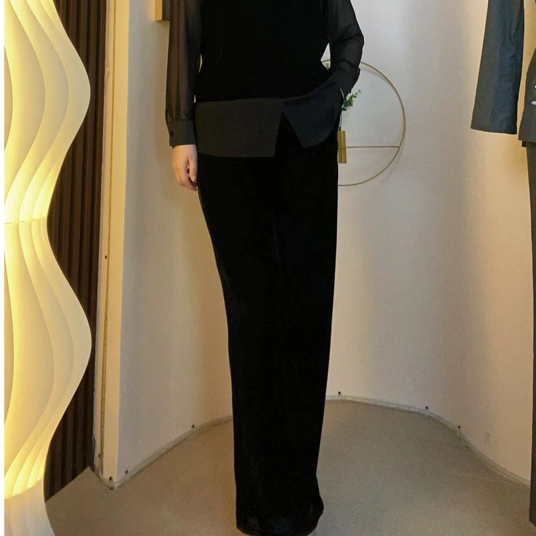 裤子阔腿裤显瘦气质丝绒时尚休闲打底黑色