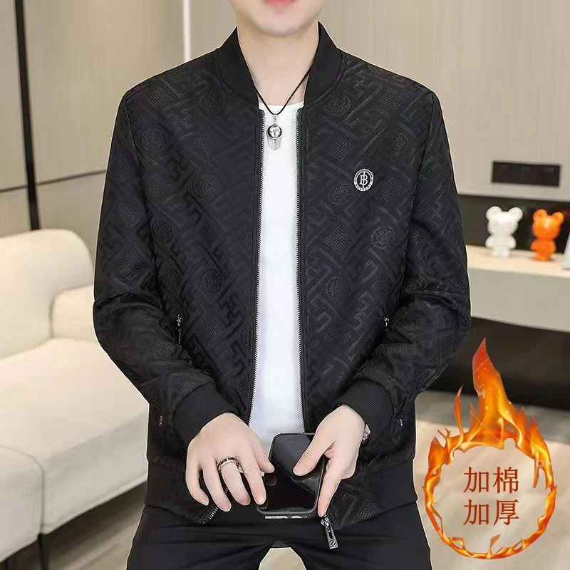 【夹棉加厚290-292】2024新款秋冬夹克棉衣翻领男士短款休闲保暖