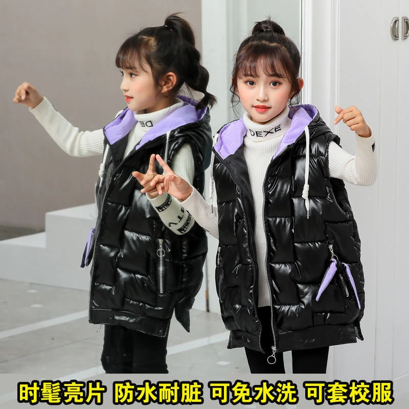 女童洋气棉马甲中长款2023秋冬外穿加厚背心儿童免洗坎肩冬季马夹