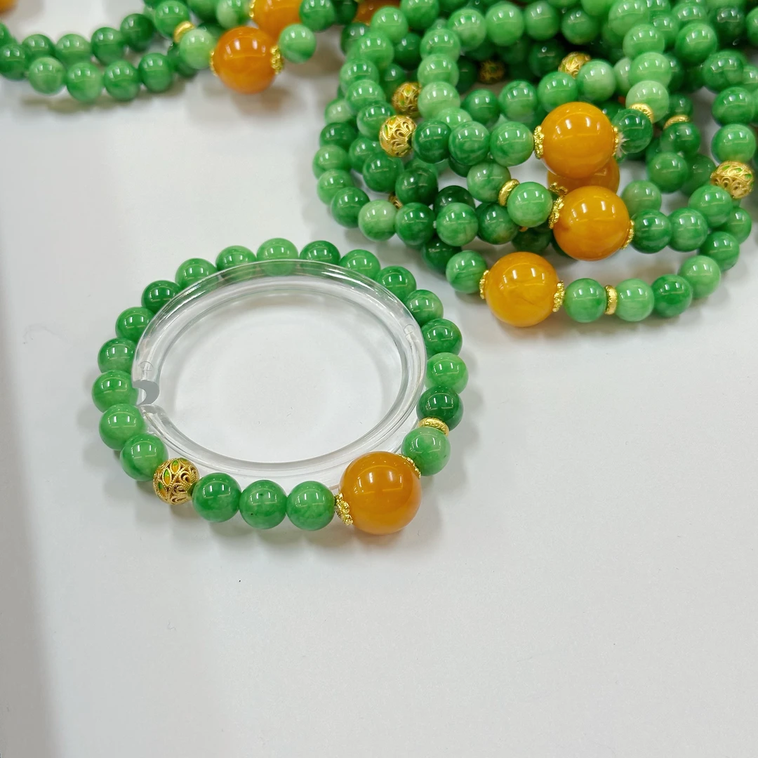 蜜蜡翡翠手串*（单个多样性发货）绿色单圈 16