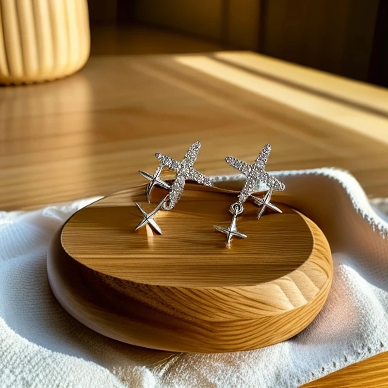 铜合金耳饰 【75号】『四芒星』精致简约四芒星耳钉耳环气质耳饰c-065