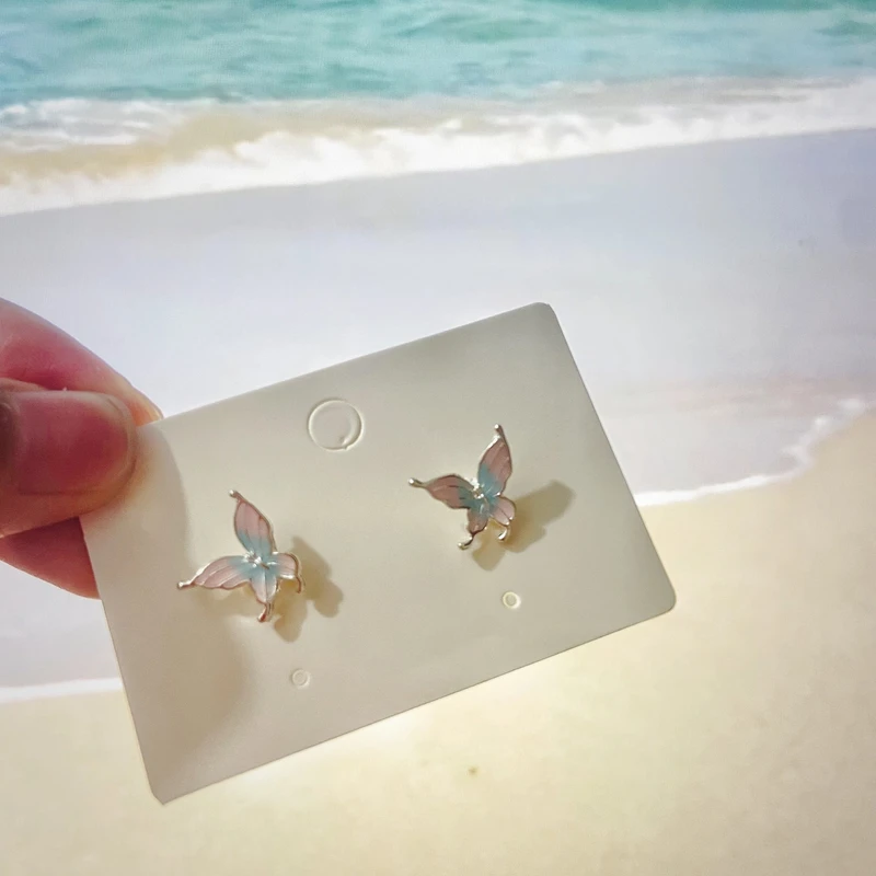 铜合金耳饰 【82】夏季渐变粉蓝蝴蝶耳钉女个性精致清新甜美耳饰