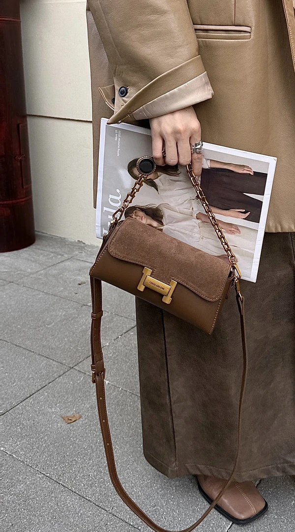 正品包包2023新款高级感磨砂真皮沙漏包斜挎包腋下包链条包女9300