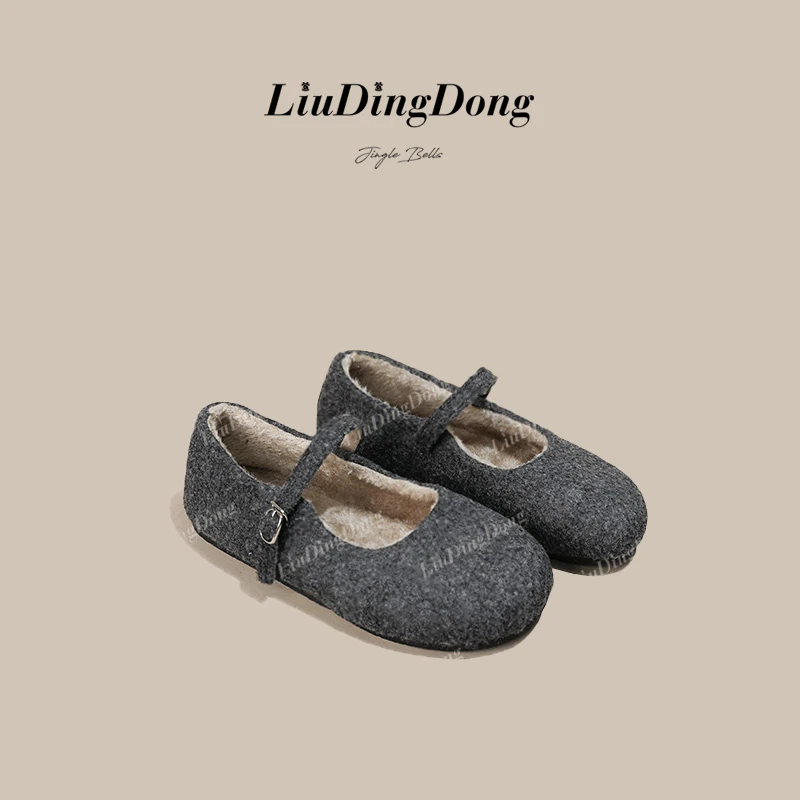 仙女洋气毛毛鞋女冬外穿法式晚风气质女士加绒玛丽珍单鞋平底棉鞋