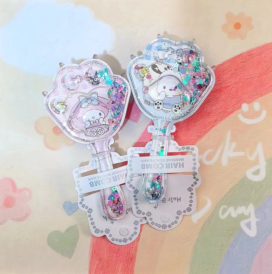 三丽鸥猫爪可爱少女心顺发梳按摩梳气垫梳子梳彩色气囊闪闪流沙梳