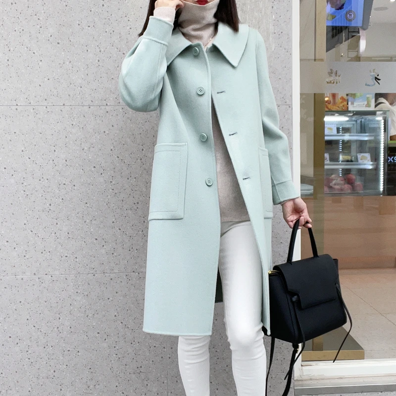 布米家秋冬新品修身显瘦长袖中长款双面羊毛大衣外套BM82118