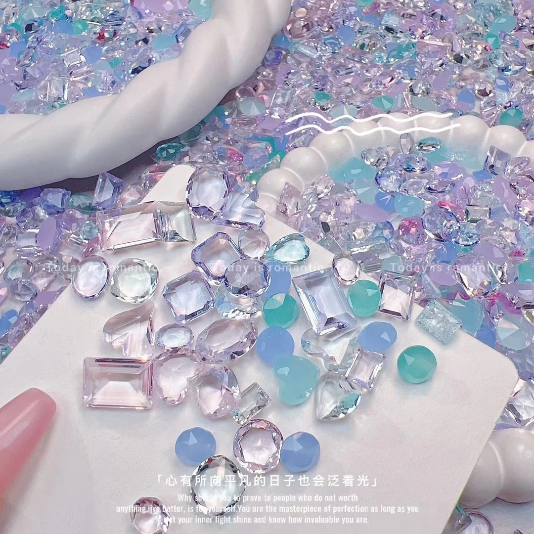 精品梧州料 青黛盈盈 混超闪 水晶料 diy 美甲钻混