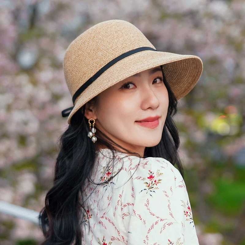 秋印 草帽女夏海边度假拍照防晒遮阳帽草编太阳帽沙滩帽子蝴蝶结