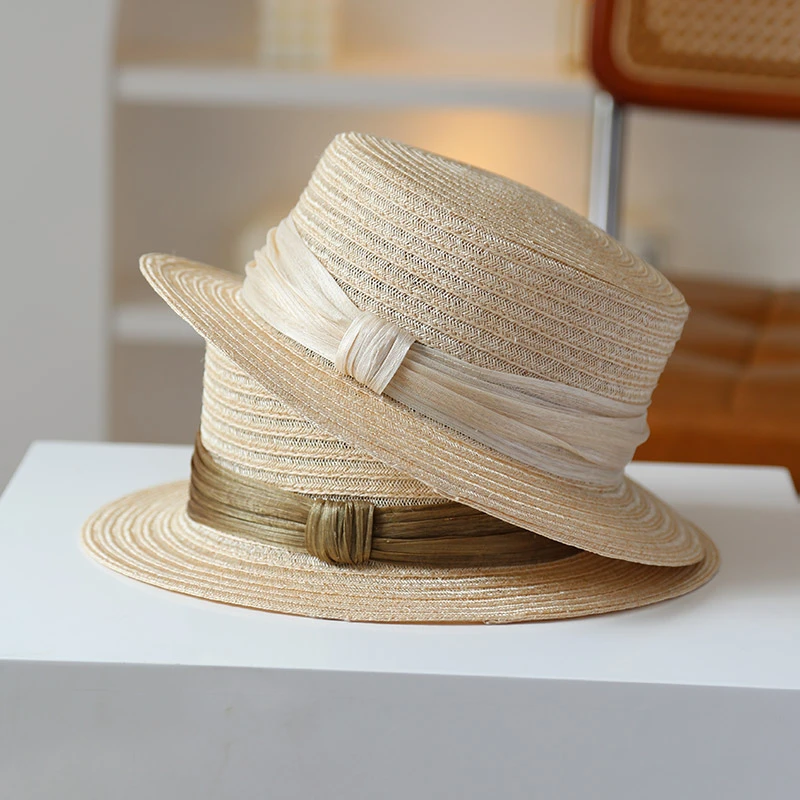 秋印 夏新款 进口菲律宾麻草帽女海滩度假防晒遮阳帽平顶帽子透气