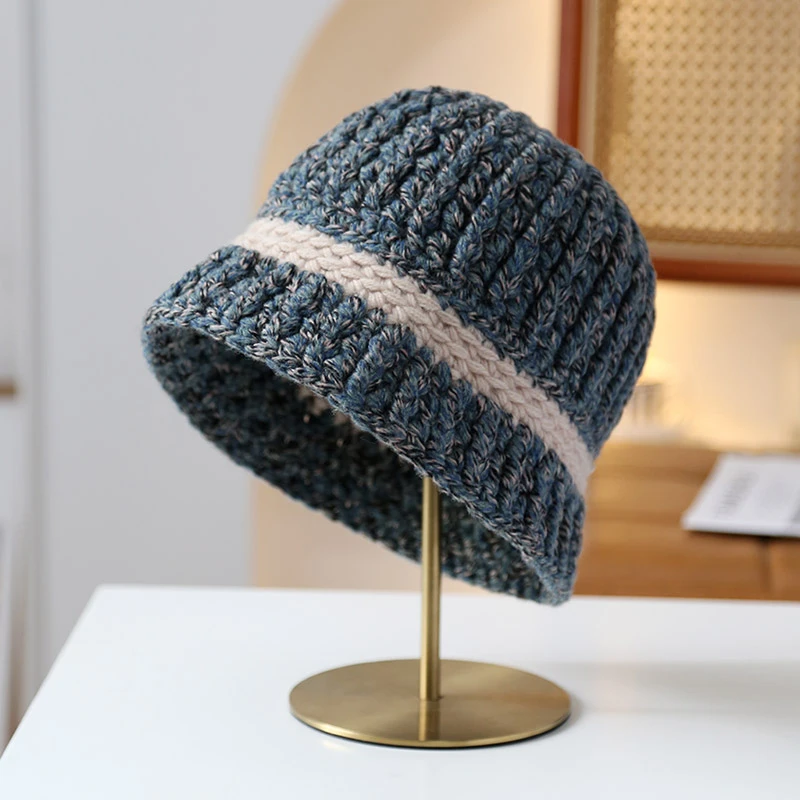 设计师款纯手工钩针羊毛针织帽粗编织毛线渔夫帽女秋冬保暖