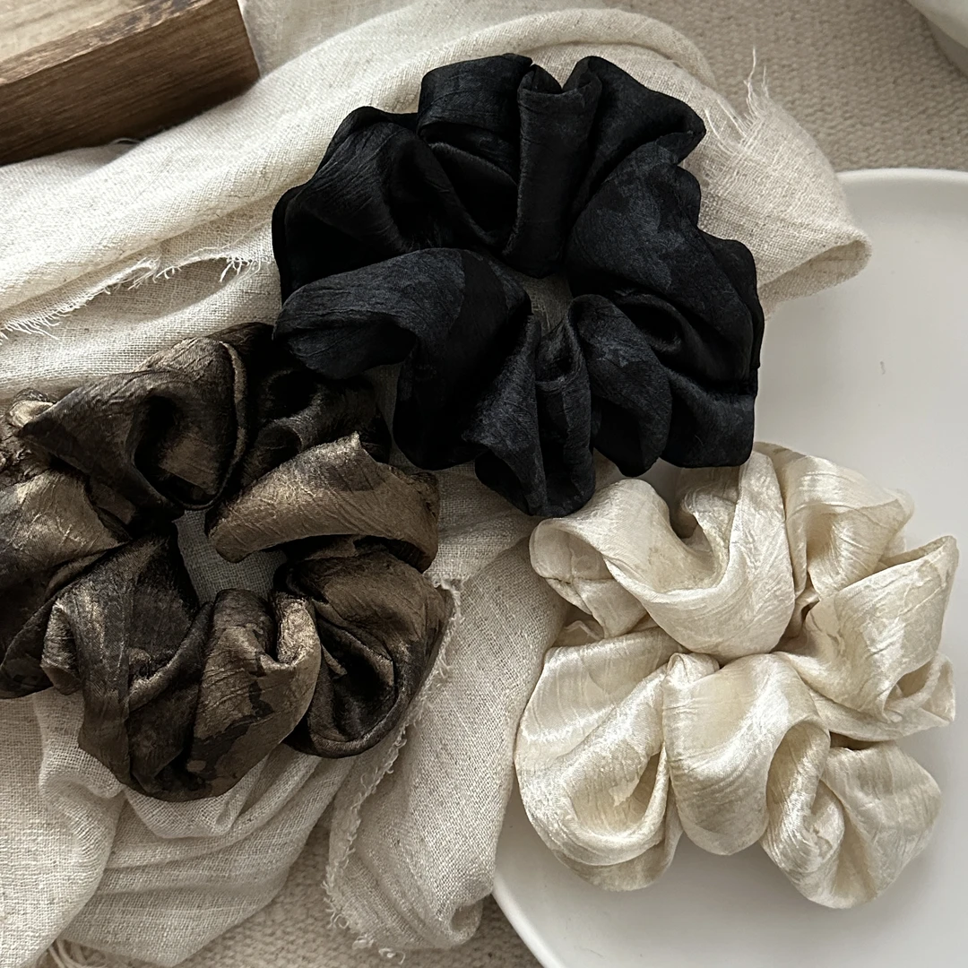 新中式鎏金水墨画布艺大肠发圈网红2025新款气质低马尾头花头绳女