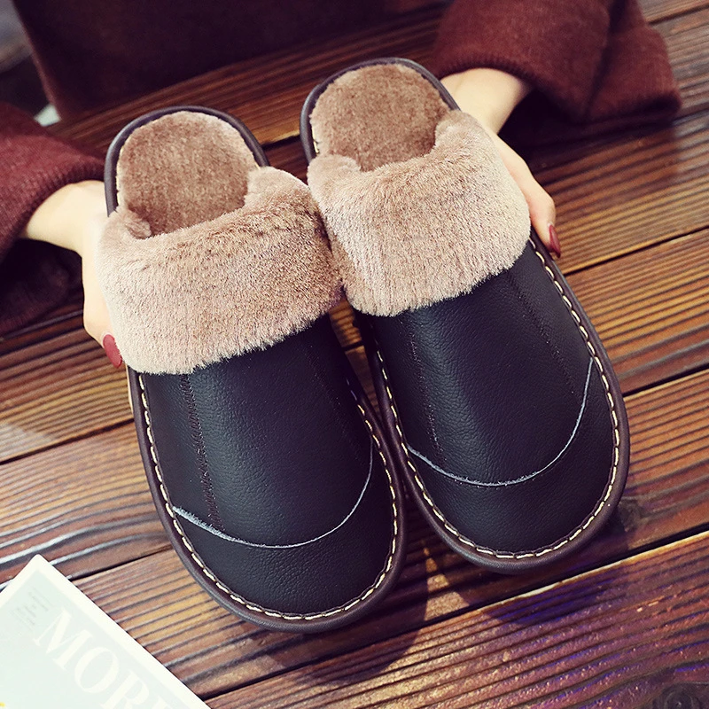 冬季防滑厚底情侣软底简约加绒毛绒拖鞋男女居家静音保暖室内拖鞋