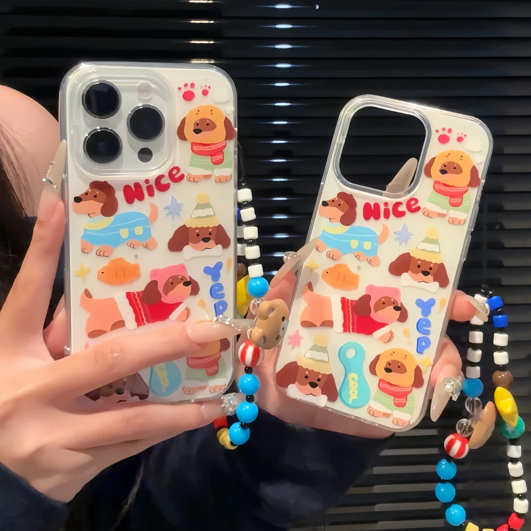 秋冬可爱腊肠狗适用iPhone13苹果15手机壳16promax/14链条11女12