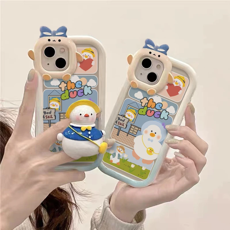 春日可爱小鸭子13promax手机壳xr苹果12支架iphone11/XS软6s8plus