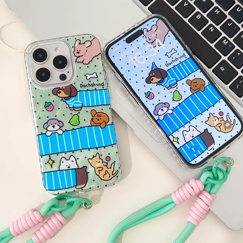 牛牛羽纱波点腊肠狗适用iPhone15苹果13挂绳手机壳华为viv小米opp