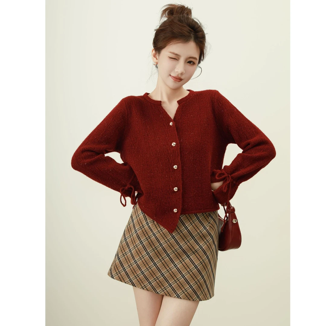 【芝士Cheese】金绯士 慵懒软糯针织亮丝毛衣外套喇叭袖上衣