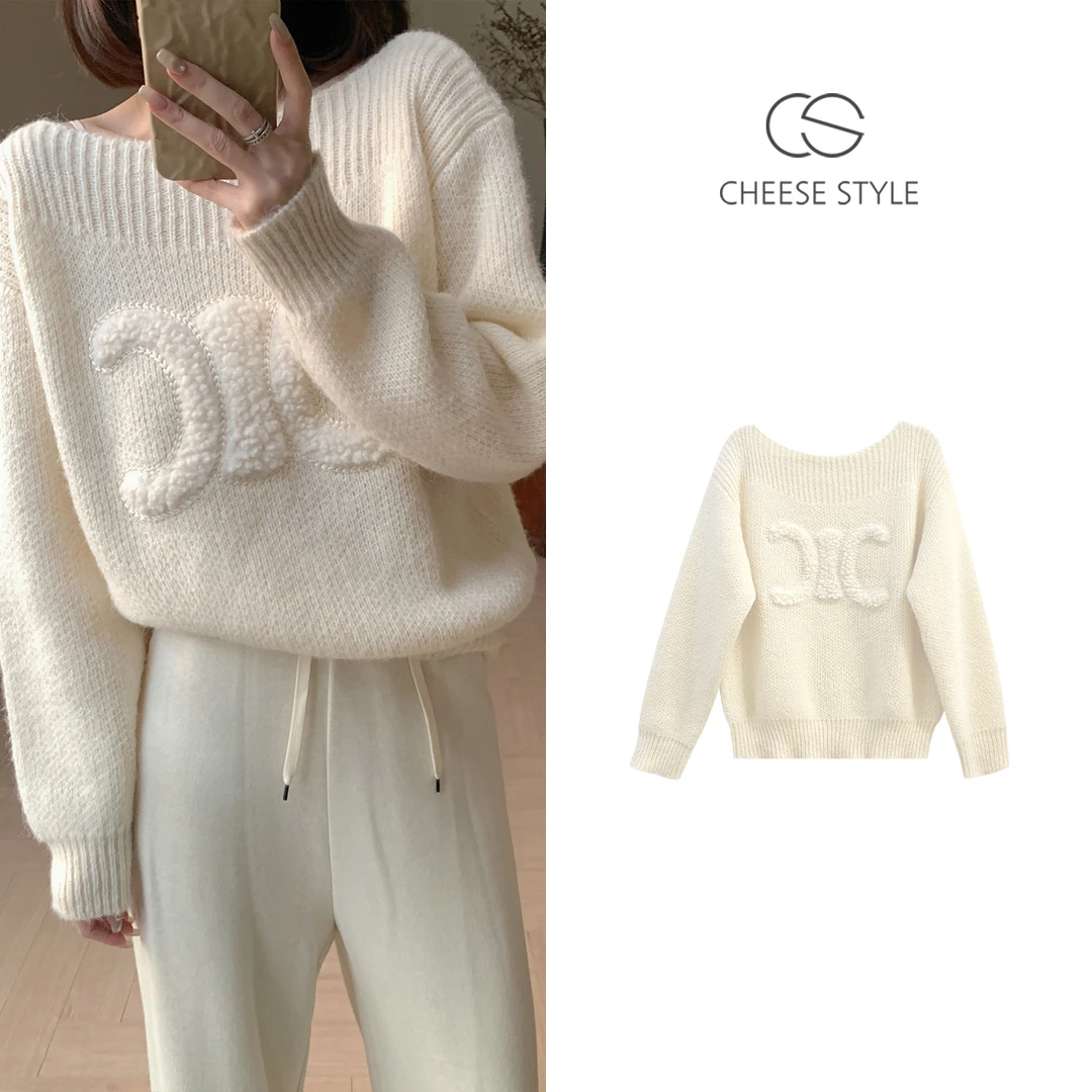 【芝士Cheese】凯旋门港岛日落设计感毛衣 慵懒风上衣秋冬温柔百搭