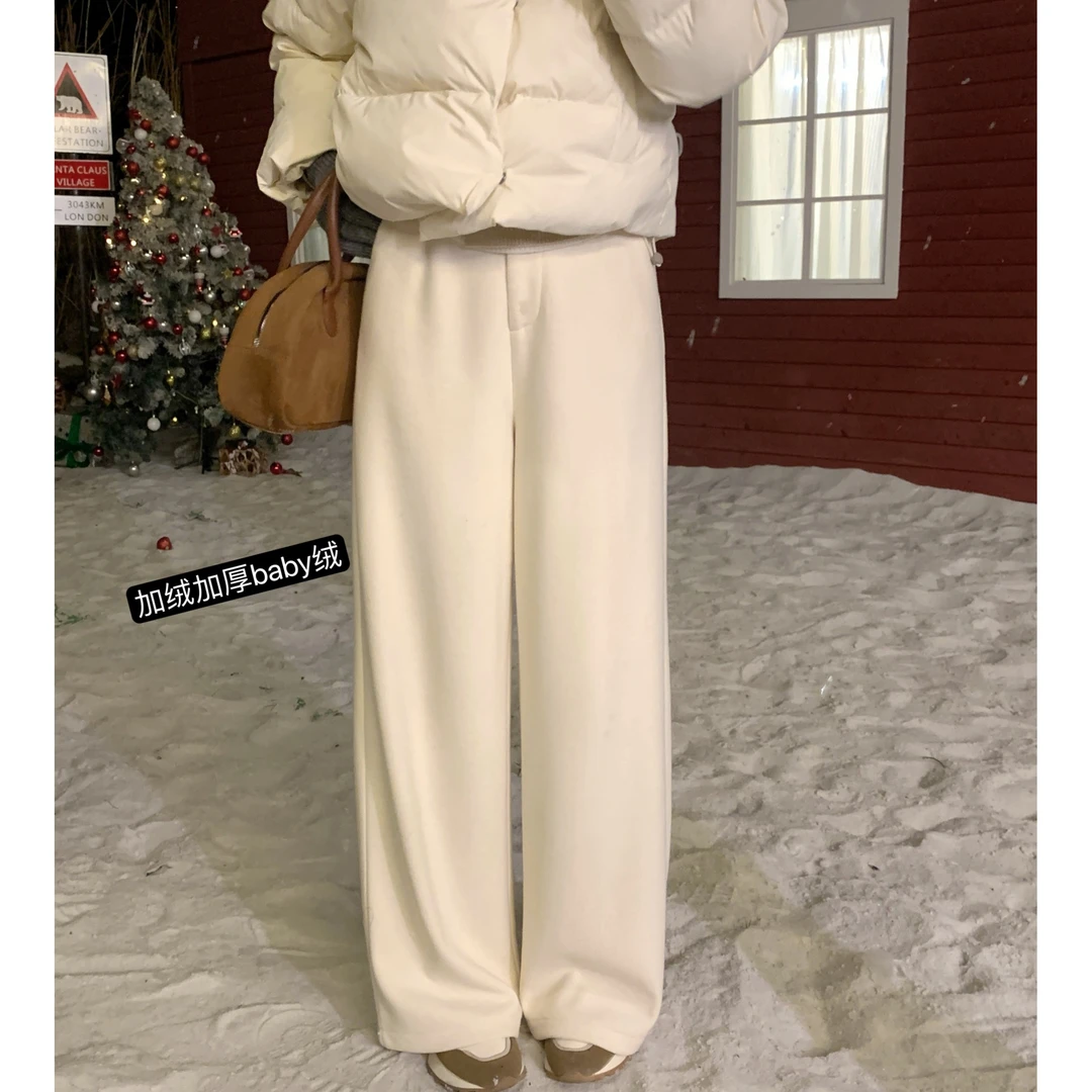 【芝士Cheese】加绒暖暖裤 一周7天好搭配（加绒加厚）直筒高腰白色
