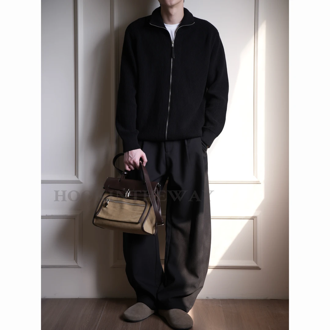 HOOK mm6拉链针织纯色质感休闲立领秋冬极简翻领外套