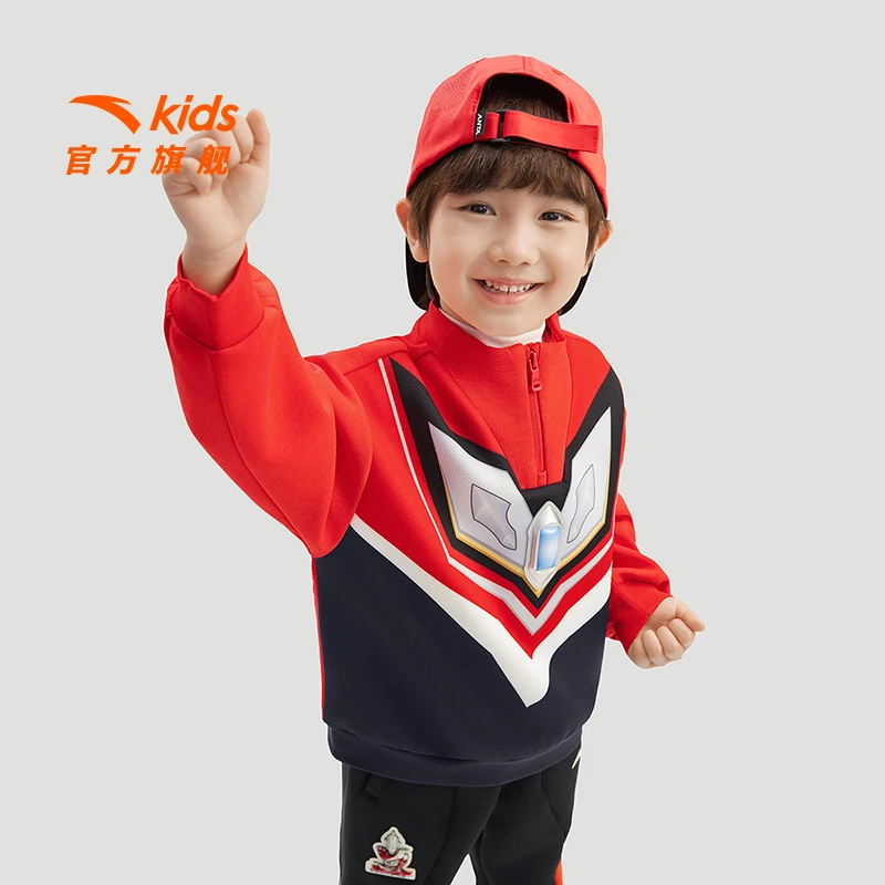 安踏儿童男小童针织套头衫2025春新款舒适亲肤儿童运动卫衣奥特曼